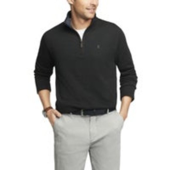 Men's IZOD Classic-Fit Sweater Fleece Quarter-Zip Pullover Black - Picture 1 of 4